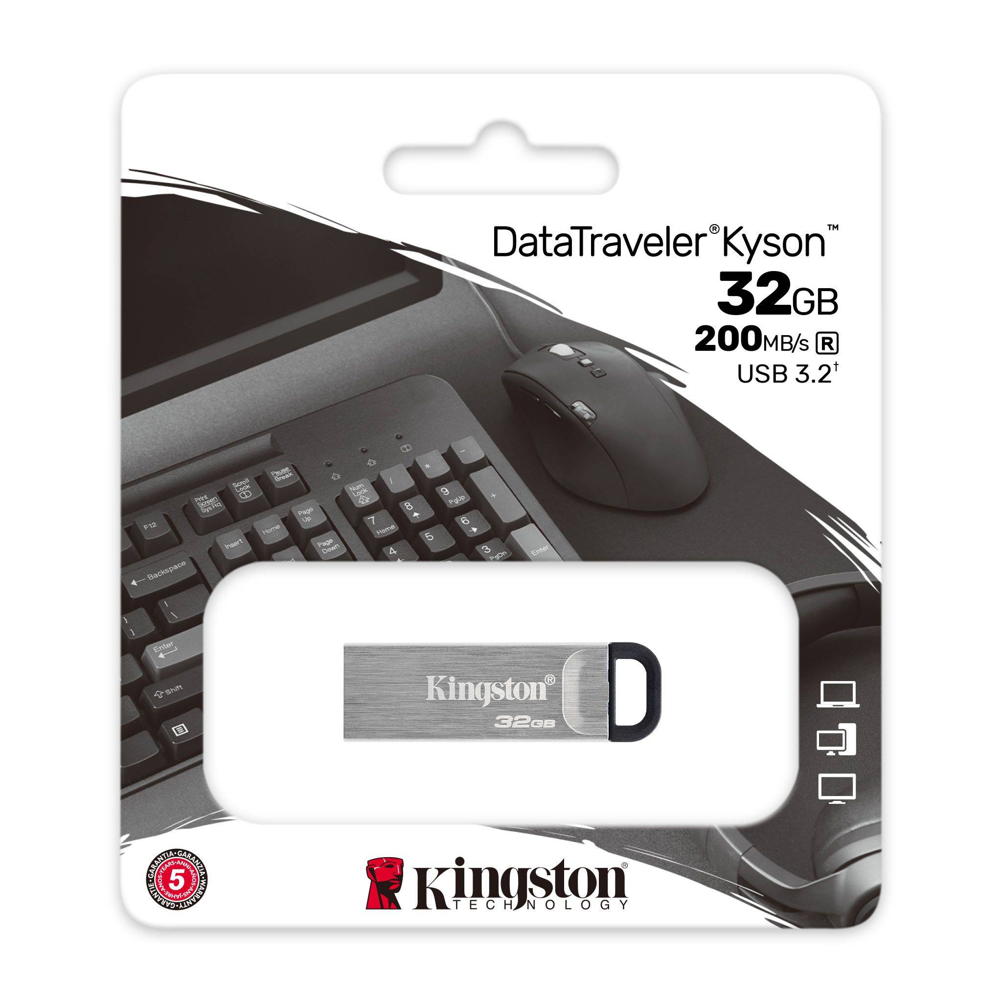 Kingston FD 32GB DTKN USB3.2DataTraveler KysonStylish Capless Metal Case,200MB/s read